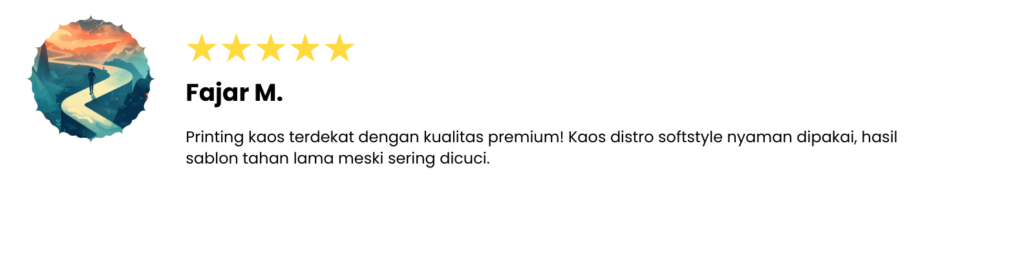 Printing kaos terdekat dengan kualitas premium! Kaos distro softstyle nyaman dipakai, hasil sablon tahan lama meski sering dicuci