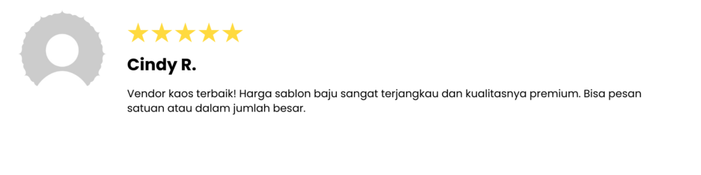 Vendor kaos terbaik! Harga sablon baju sangat terjangkau dan kualitasnya premium. Bisa pesan satuan atau dalam jumlah besar.