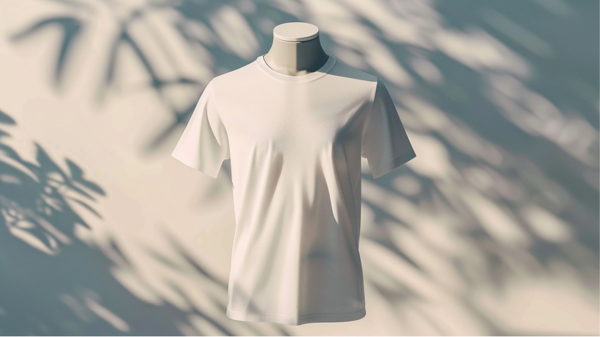 Manekin dengan kaos polos putih, menyoroti bahan kaos cotton combed 20s, 24s, dan 30s.