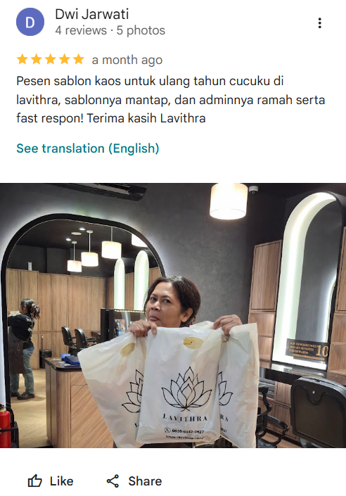 Rating Lavithra sebagai Jasa Sablon Kaos Terbaik