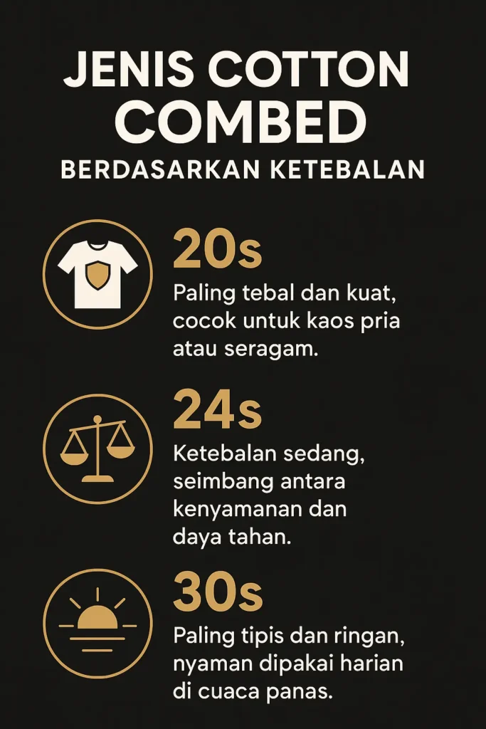 Panduan Lengkap Memilih Jenis Kain Kaos Terbaik: Cotton Combed vs Carded 1 Infografik: Jenis Cotton Combed Berdasarkan Ketebalan