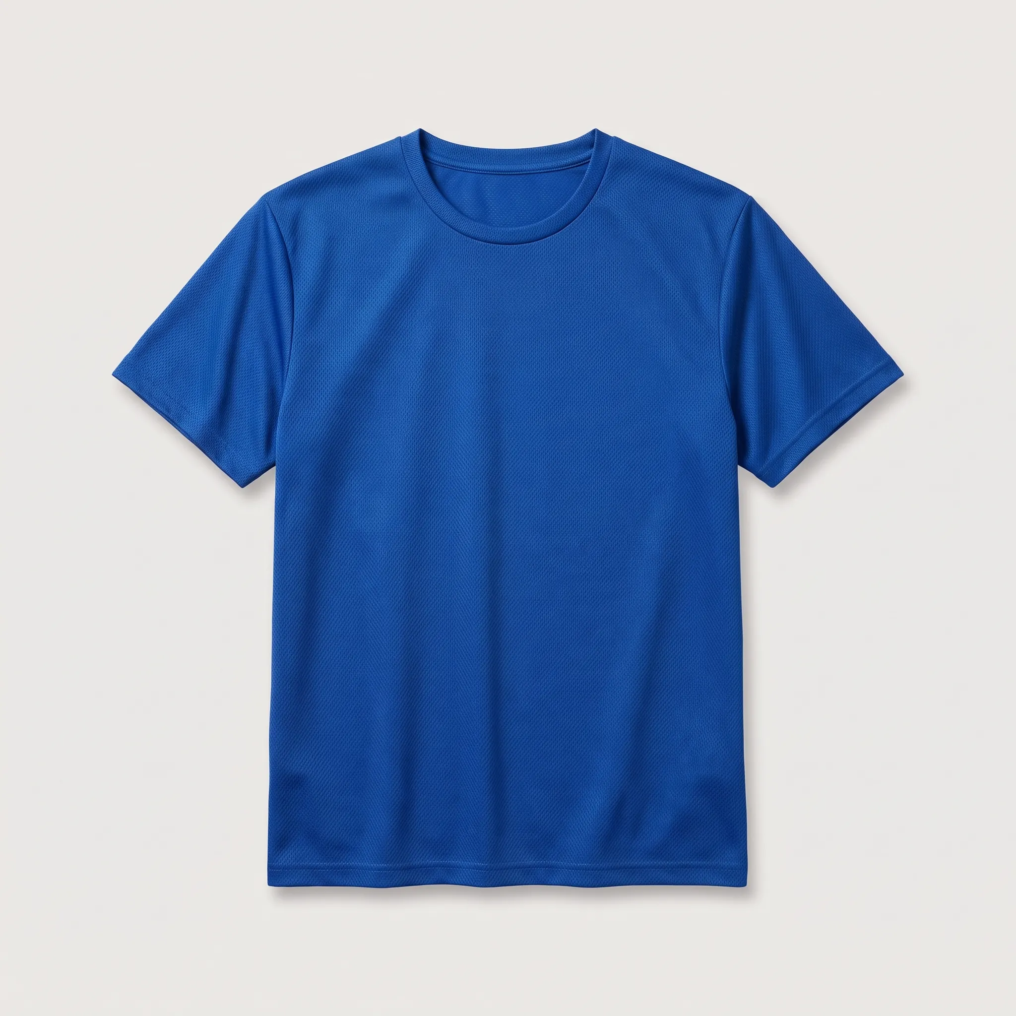 Kaos olahraga lengan pendek berwarna biru benhur polos yang terbuat dari bahan dryfit berpori, didesain untuk menyerap keringat dengan cepat saat beraktivitas fisik.